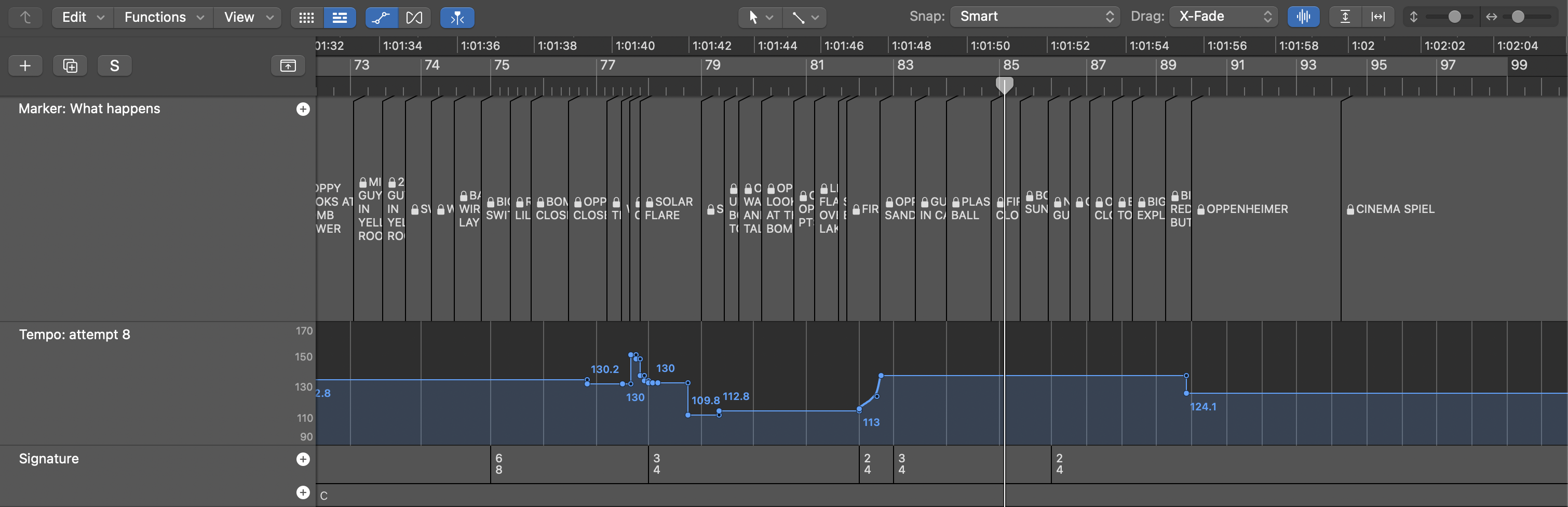 Screenshot of the marker and tempo tracks