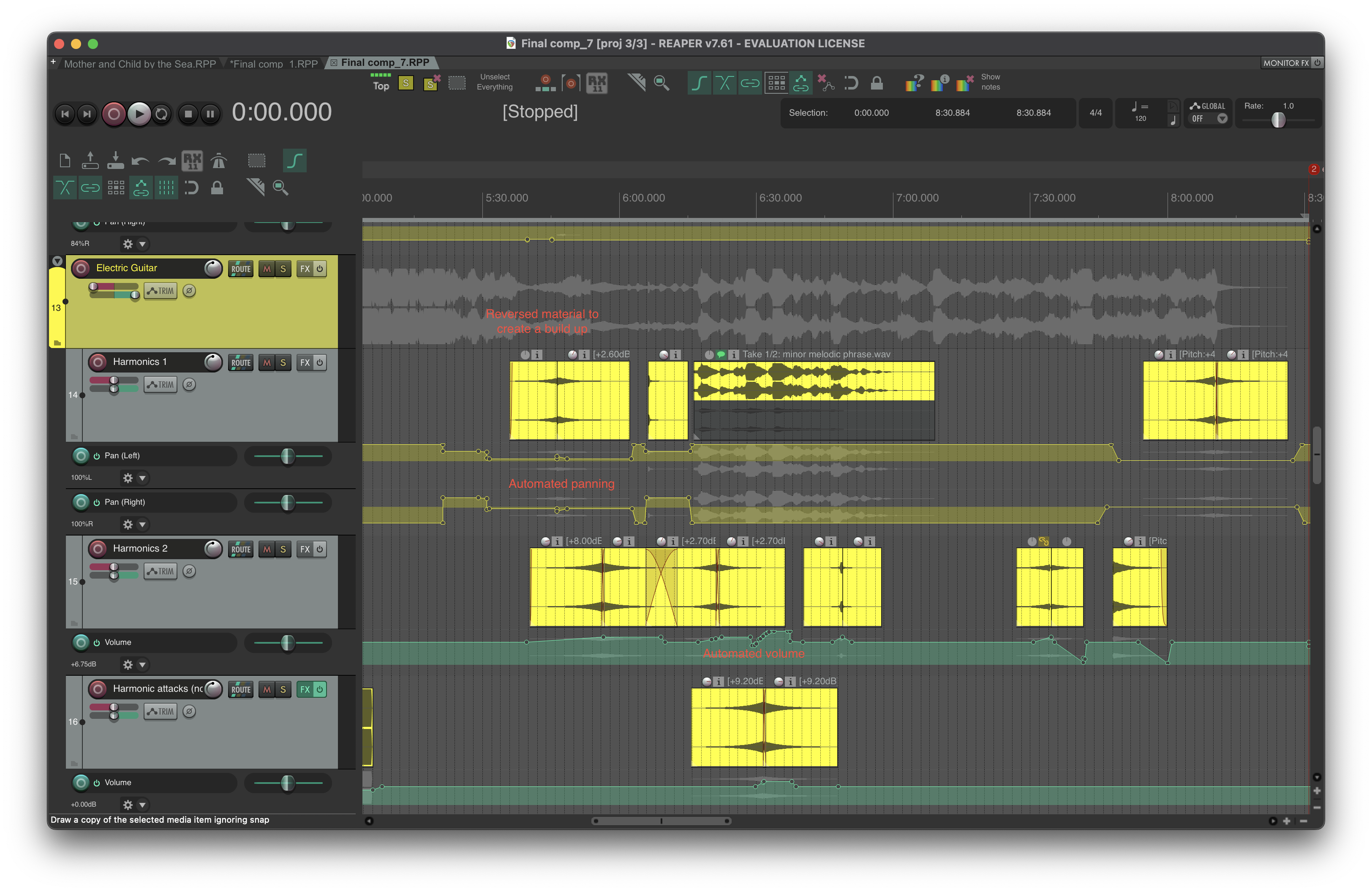 A Screenshot of a phrase of the electric guitar melodic material
